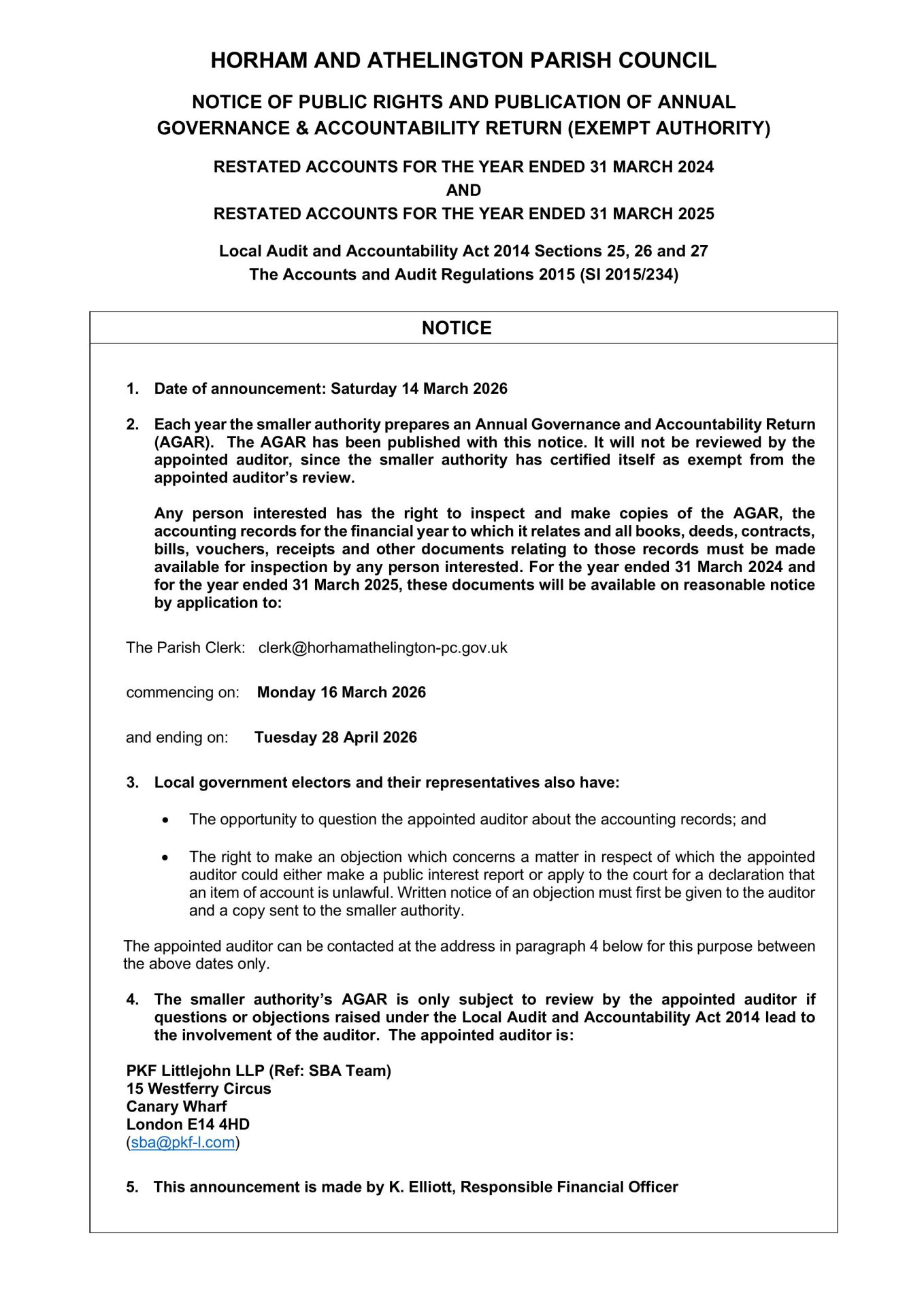 Notice - exercise of public rights